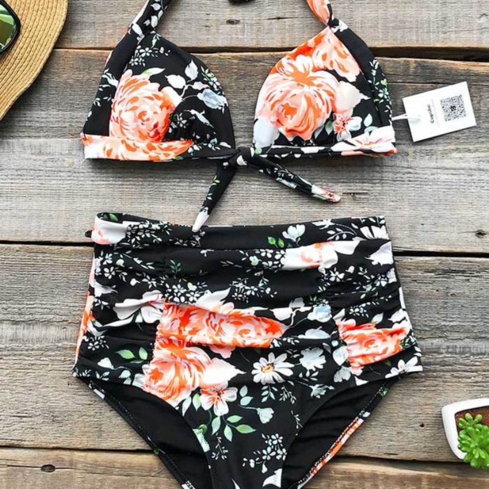 Cupshe Floral High Waisted Bikini